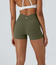 SoftlyZero™ High Waisted Crossover Plain Yoga Biker Shorts 3''-UPF50+ - Grass Grey Green