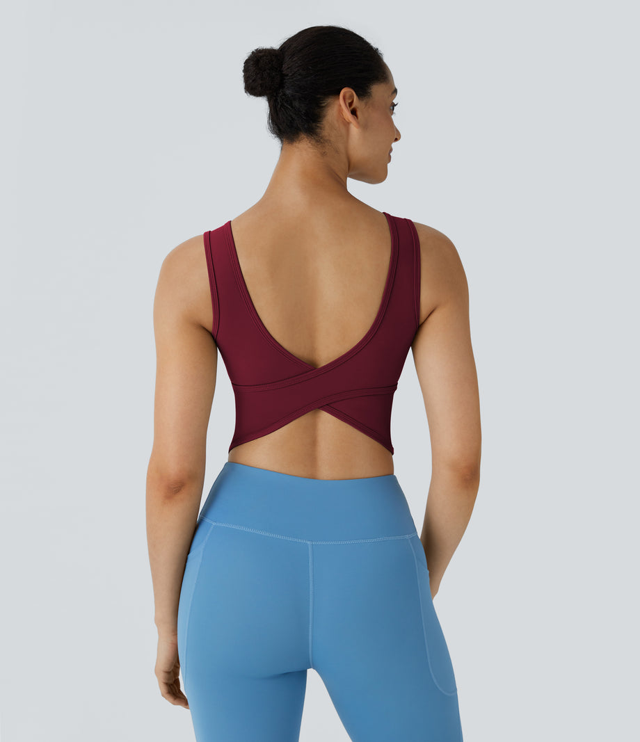 U Neck Crossover Barre Ballet Dance Tank Top A-D Cups - Deep Wine