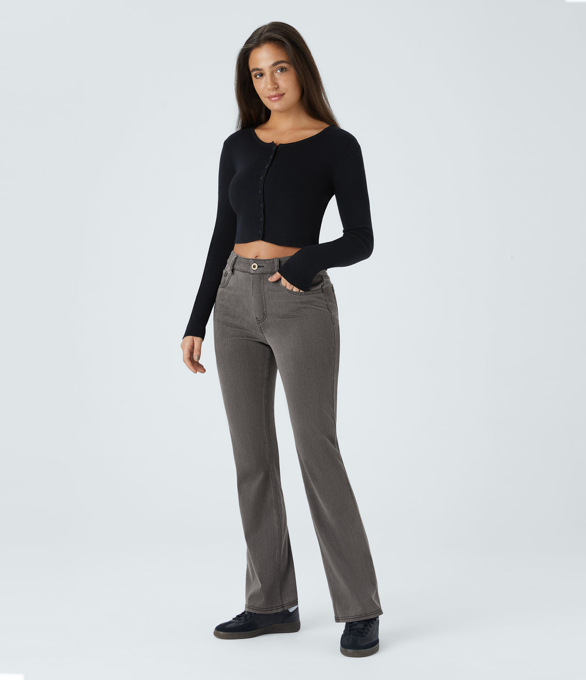 Halara Flex™ Mid Rise Pockets Casual Bootcut Jeans - Hemp Black Denim