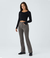 Halara Flex™ Mid Rise Pockets Casual Bootcut Jeans - Hemp Black Denim