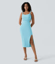 Ruched Lace Up Bodycon Midi Casual Dress - Spun Sugar