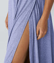 U Neck Flowy Maxi Casual Tank Dress - Light Blue Floral Yarn