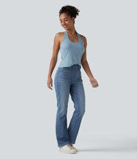 Halara Flex™ High Waisted Pockets Washed Casual Bootcut Jeans - Vallarta Blue Denim