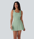 SoftlyZero™ Airy U Neck 2-in-1 Pocket Mini Cool Touch Dance Active Dress-Easy Peezy - Light Bean Green