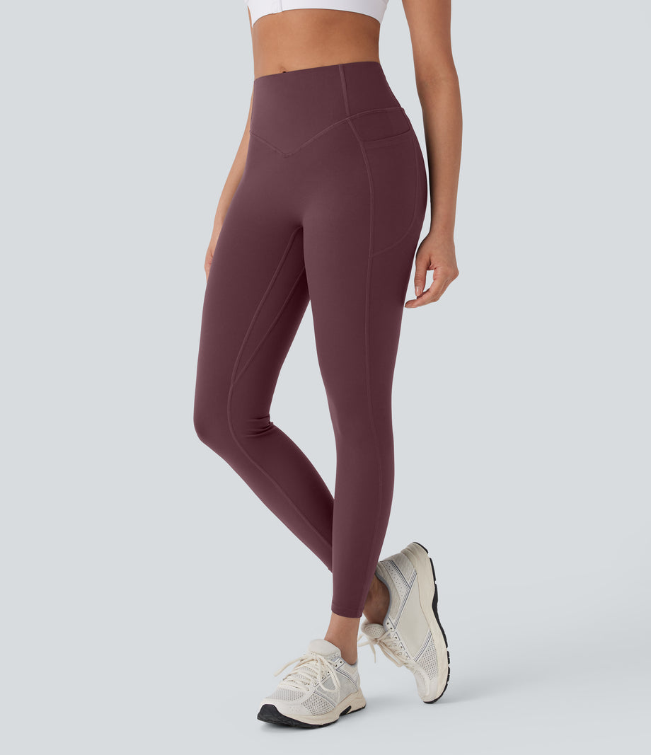Halara UltraSculpt™ High Waisted Tummy Control Butt Lifting Ruched Pocket Shaping Yoga Leggings - Evening Red