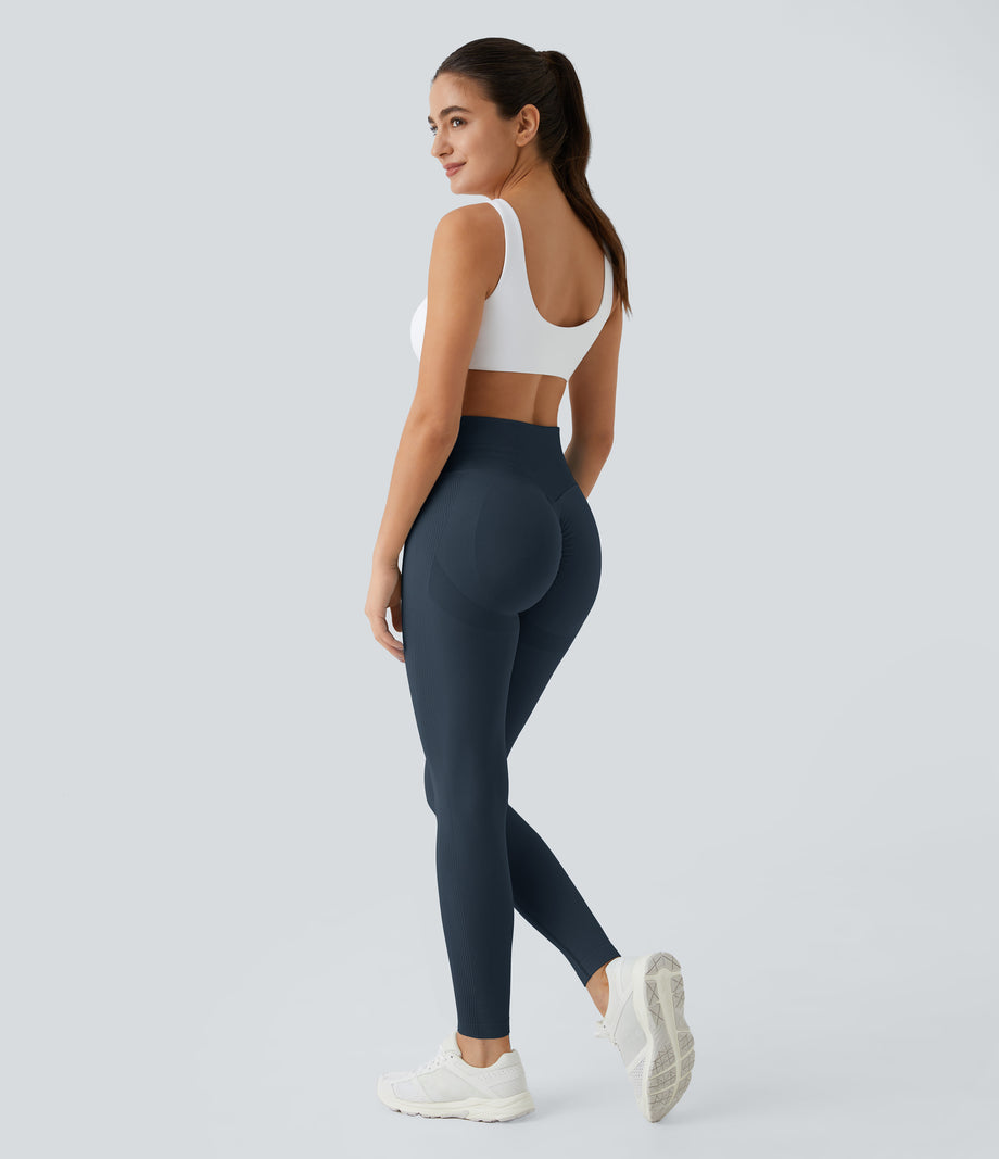OneForm Seamless Flow High Waisted Booty Scrunch Leggings - Peacoat