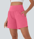 SoftlyZero™ Airy Super High Waisted 2-in-1 Cool Touch Yoga Shorts 7" with Pockets - Pink Lemonade