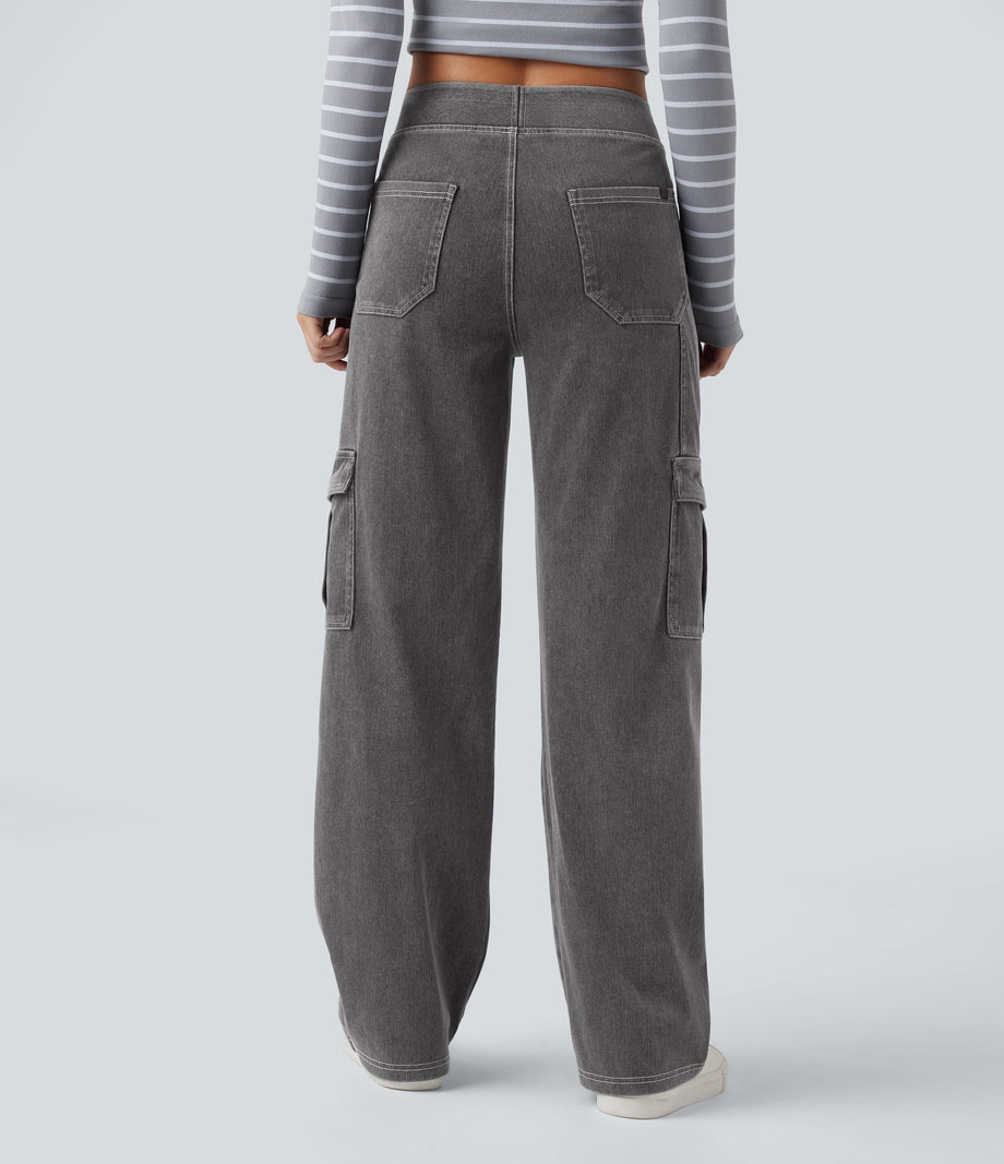 Halara Flex™ Mid Rise Pockets Straight Leg Casual Cargo Jeans - Cool Gray Denim