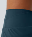 High Waisted Crossover Pocket 2-in-1 Casual Shorts - Majolica Blue