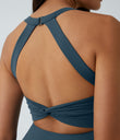 SoftlyZero™ Airy Backless Twisted Flare Low Support Dance Active Dress-Longer Length-Easy Peezy Edition A-D Cups - Majolica Blue