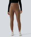 High Waisted Stretchy PU Fleece Casual Leggings with Pockets - Argan Oil