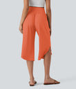 Breezeful™ High Waisted Tummy Control Hem Quick Dry Capri Pants with Pockets - Flamingo