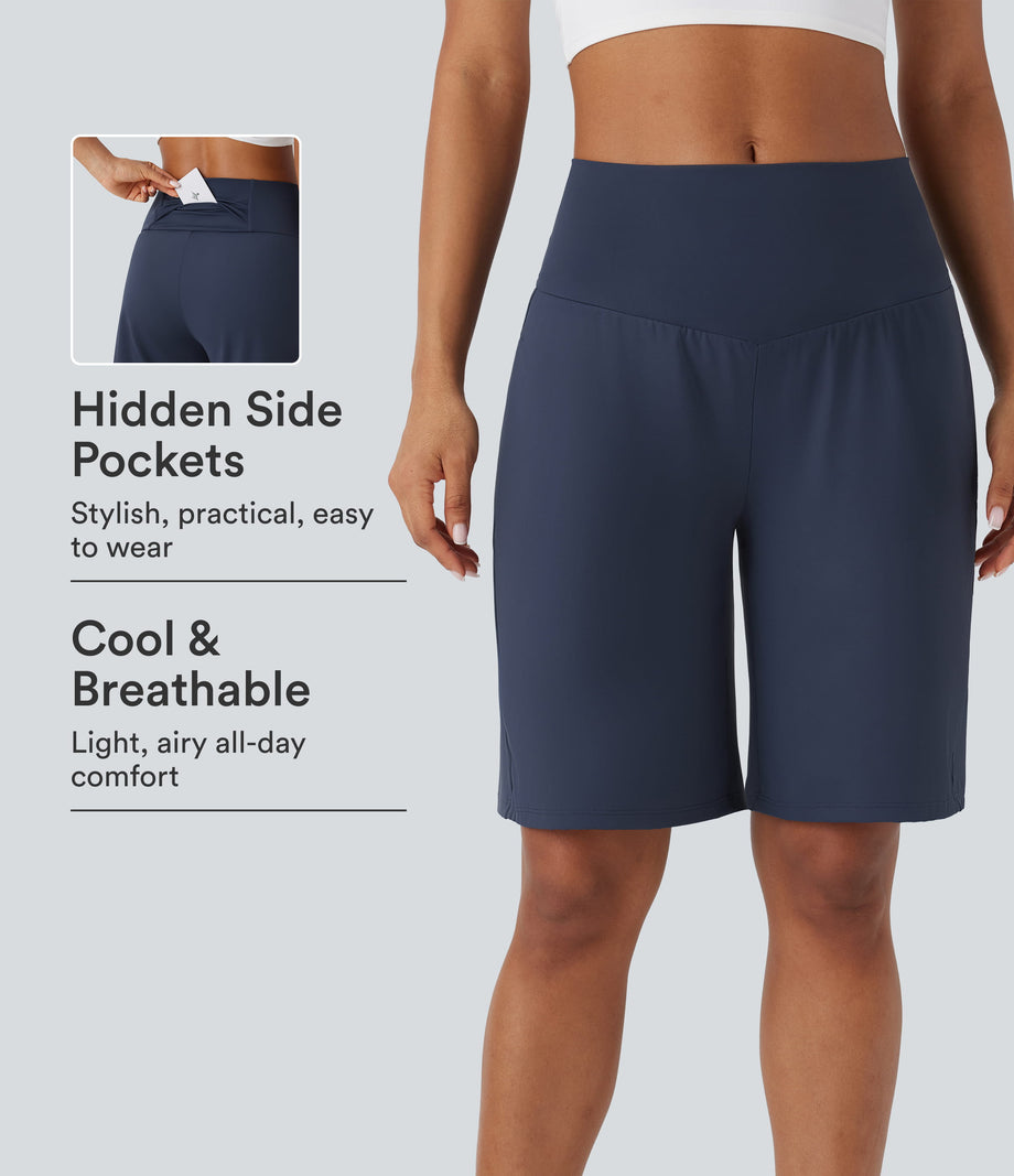 SoftlyZero™ Airy High Waisted Pockets Cool Touch Yoga Bermuda Shorts - Mood Indigo