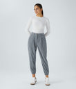 Mid Rise Zipper Pockets Corduroy Casual Joggers - Blue Flower Gray