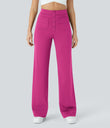 DayStretch High Waisted Pockets Straight Leg Casual Pants - Raspberry Rose
