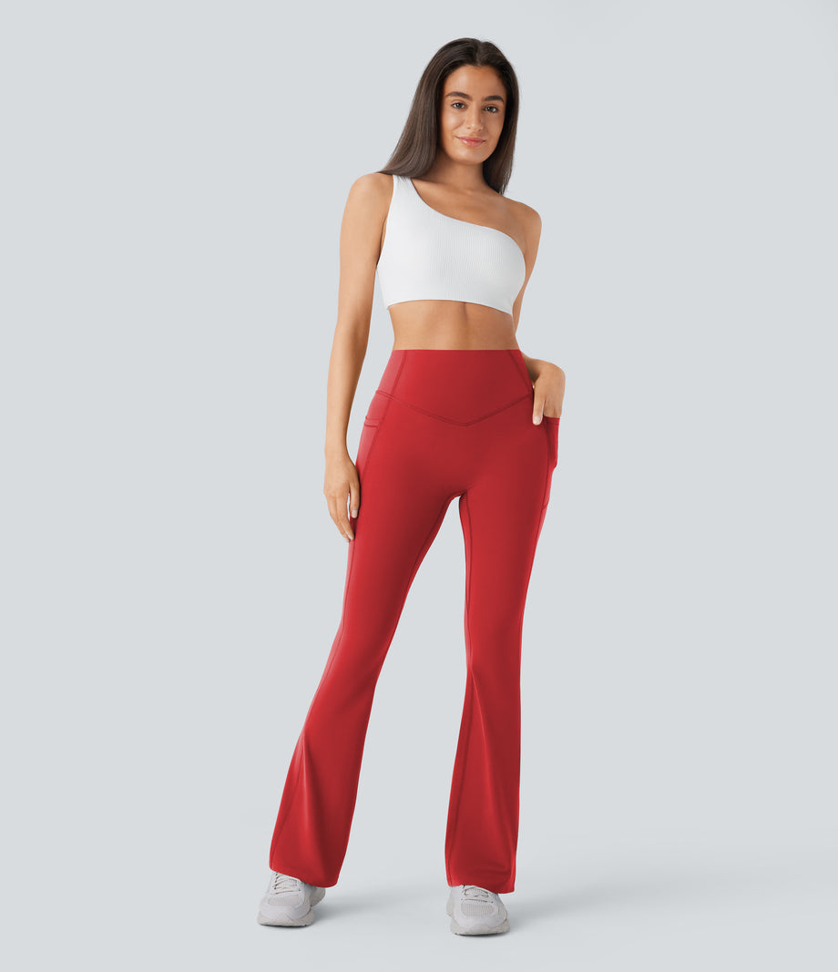 Halara UltraSculpt™ High Waisted Scrunch Butt Lifting Tummy Control Pocket Shaping Yoga Bootcut Leggings - Aura Orange