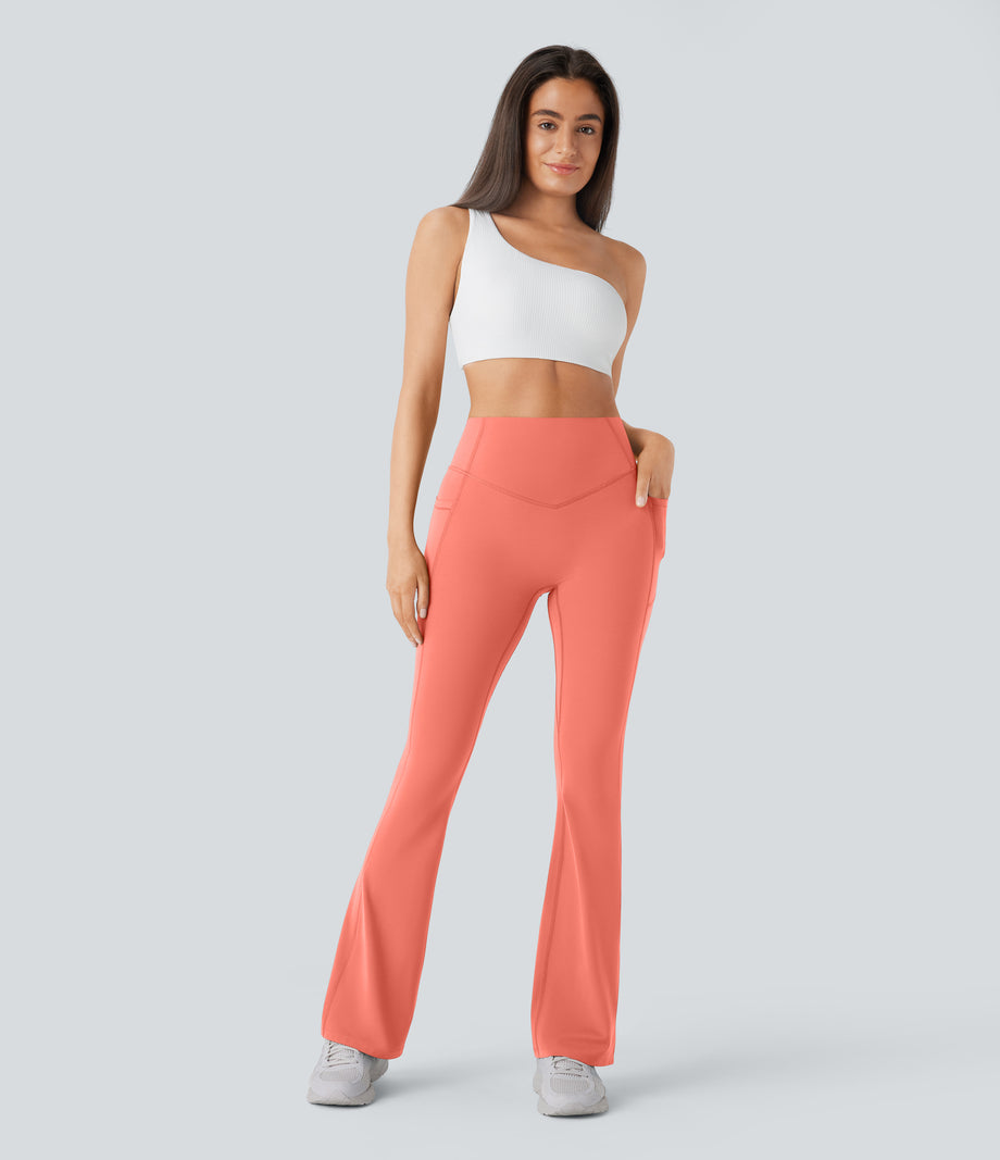 Halara UltraSculpt™ High Waisted Scrunch Butt Lifting Tummy Control Pocket Shaping Yoga Bootcut Leggings - Fusion Coral