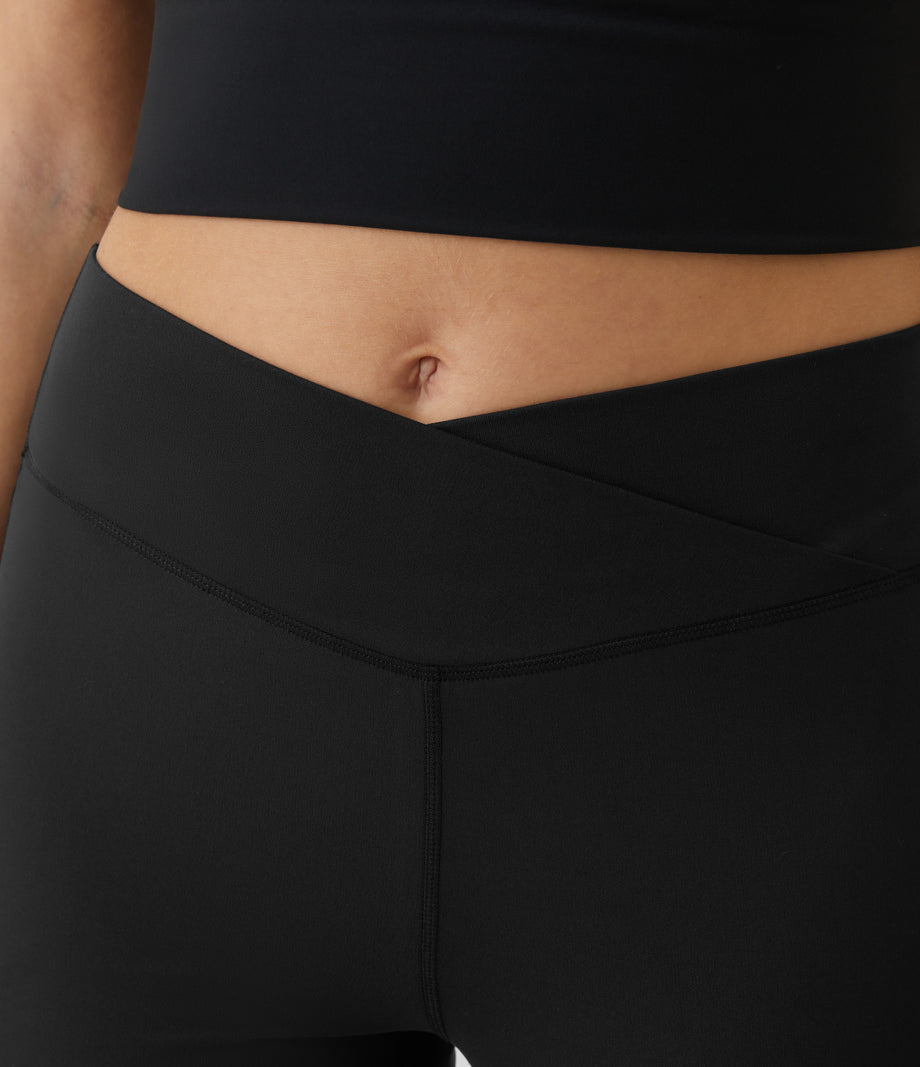 DayStretch High Waisted Crossover Flare Yoga Leggings - Black