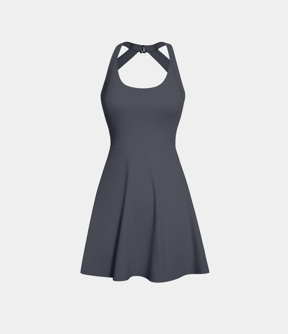 Backless Twisted Active Dress - Fog Grey Blue