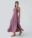 U Neck Flowy Maxi Casual Tank Dress - Red Violet Floral Yarn