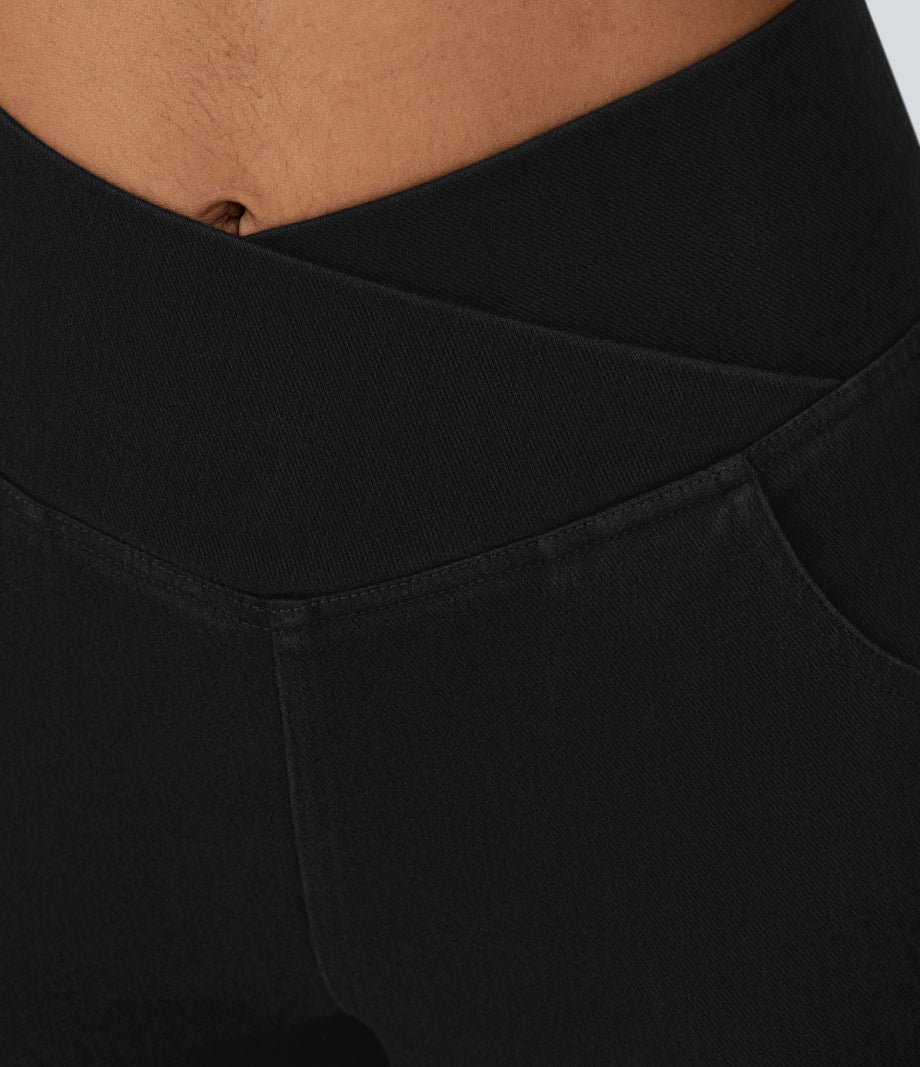 Halara Flex™ High Waisted Crossover Pocket Washed Casual Jeans - Black Denim