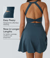 SoftlyZero™ Airy Backless Twisted Flare Low Support Dance Active Dress-Longer Length-Easy Peezy Edition A-D Cups - Majolica Blue