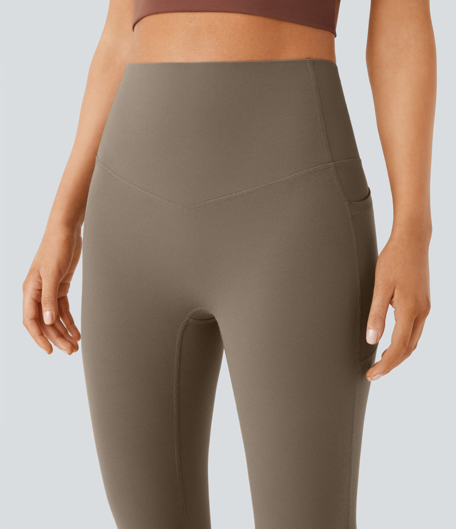 Halara UltraSculpt™ High Waisted Tummy Control Pocket Shaping Yoga Bootcut Leggings - Dawn Brown