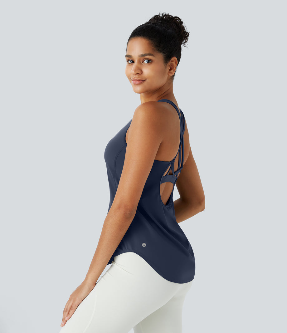 Halara UltraSculpt™ Round Neck Curved Hem Workout Tank Top - Mood Indigo