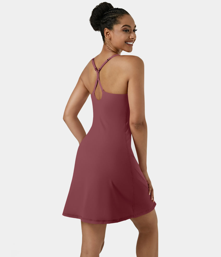 SoftlyZero™ Airy Cut Out 2-in-1 Pocket Cool Touch Longer Active Dress-UPF50+ - Cordovan