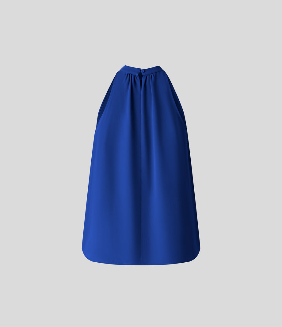 Keyhole Back Halter Sleeveless Curved Hem Work Blouse - Surf the Web
