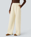 High Waisted Pocket Straight Leg Baggy Mop Corduroy Casual Pants - Vanilla Ice