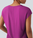 V Neck Short Sleeve Casual T-Shirt - Fuchsia Fedora