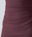 SoftlyZero™ Airy Square Neck Backless Corset Ruched Split Bodycon Midi Cool Touch Bridesmaid and Wedding Guest Dress - Fig