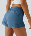 Mid Rise Drawstring Contrast Mesh 2-in-1 Flowy Running Shorts 3'' - Blue Heaven