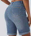 Halara Flex™ High Waisted Pockets Rolled Hem Washed Denim Casual Bermuda Shorts - Blue Spruce Denim