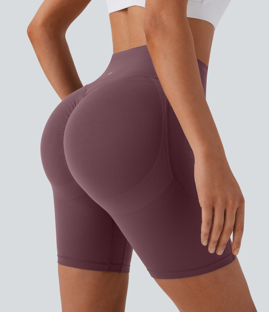 Halara UltraSculpt™ High Waisted Scrunch Butt Lifting Tummy Control Side Pocket Shaping Workout Biker Shorts 7'' - Evening Red