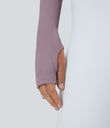 Ribbed Halter Strap Thumb Hole Cropped Yoga Sports Top - Fragrant Purple