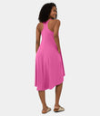 Breezeful™ Backless Racerback Side Pocket High Low Flowy Midi Quick Dry Casual Dress - Fuchsia Fedora