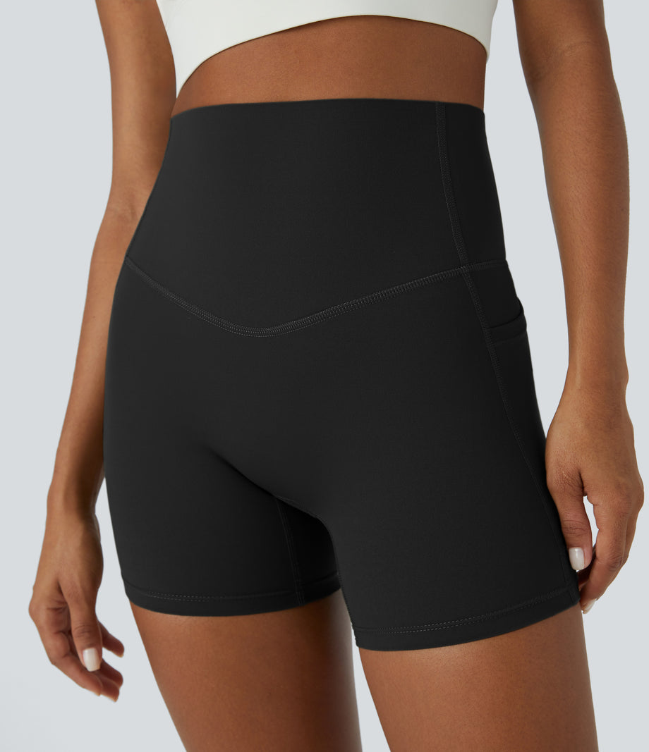 Halara UltraSculpt™ High Waisted Tummy Control Side Pocket Shaping Training Biker Shorts 5'' - Black