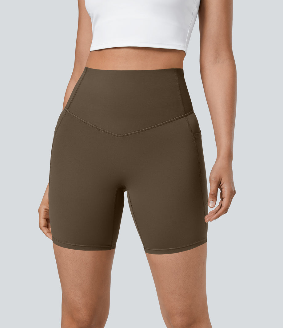Halara UltraSculpt™ High Waisted Tummy Control Pocket Shaping Training Biker Shorts 7'' - Thick Earthy Brown