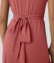 Breezeful™ V Neck Short Sleeve Pocket Tie Back Quick Dry Midi Casual Dress-Longer Length - Kapok Red