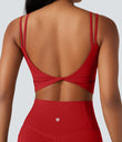 Halara UltraSculpt™ Double Straps Twisted Backless Cropped Yoga Tank Top - Aura Orange