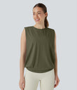 Round Neck Ruched Cool Touch Yoga Tank Top-UPF50+ - Grass Grey Green