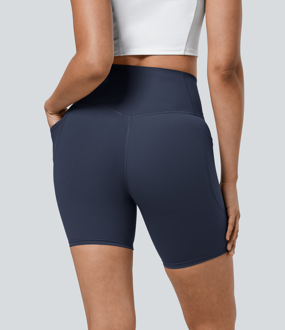 Halara UltraSculpt™ High Waisted Tummy Control Pocket Shaping Training Biker Shorts 7'' - Mood Indigo