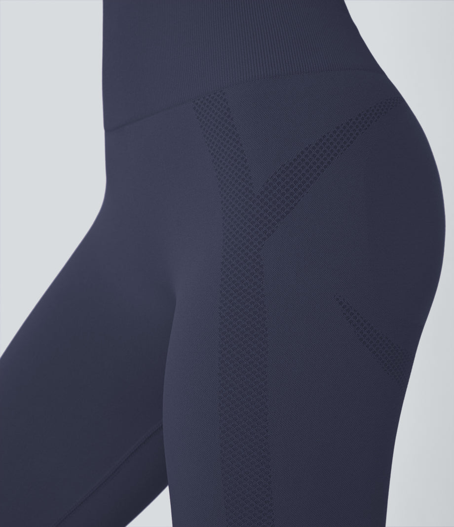 OneForm Seamless Flow High Waisted Ruched 7/8 Yoga Leggings - Peacoat
