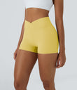 SoftlyZero™ High Waisted Crossover Plain Yoga Biker Shorts 3''-UPF50+ - Lemon Meringue