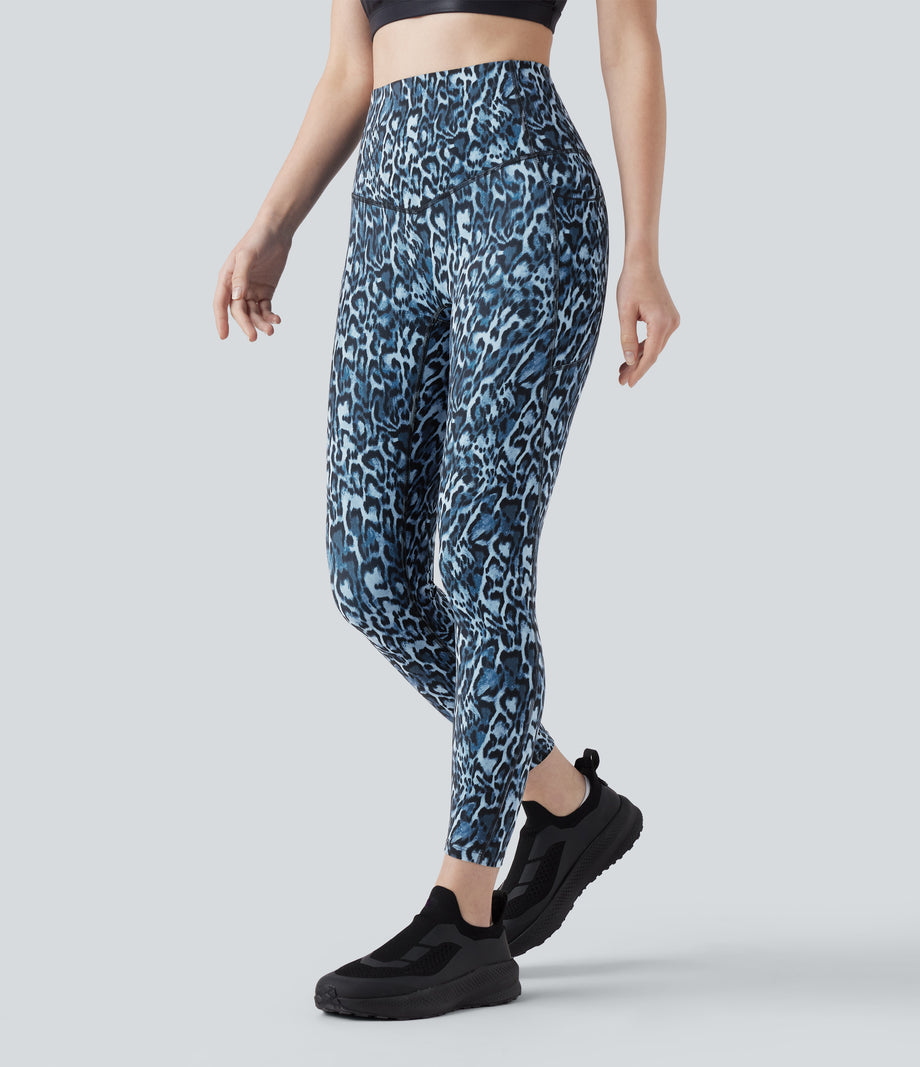 Halara UltraSculpt™ Leopard Print High Waisted Tummy Control Yoga Leggings with Pockets - Black and Blue Leopard