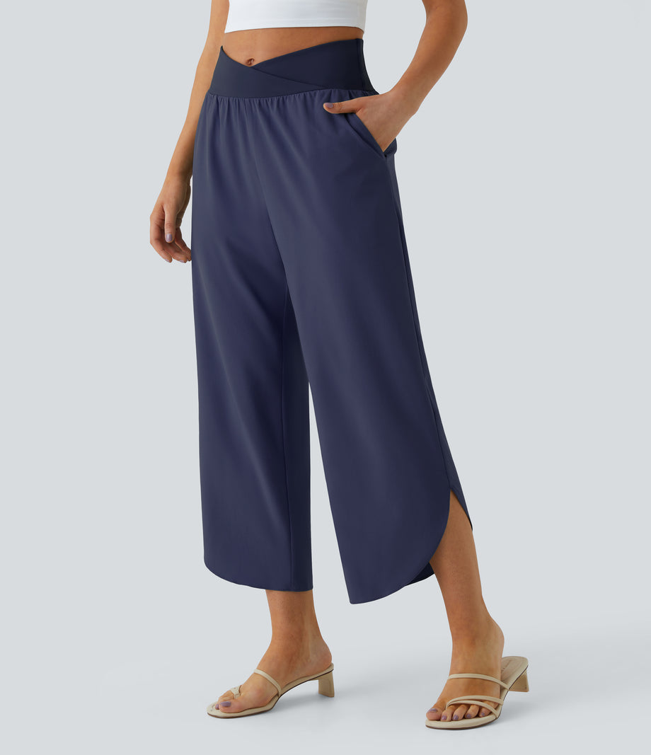 Breezeful™ High Waisted Crossover Quick Dry Resort Pants with Pockets - Patriot Blue