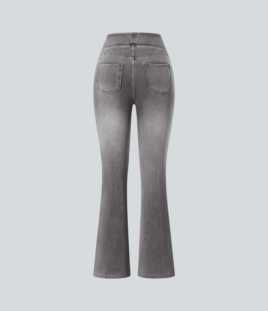 Halara Flex™ High Waisted Pockets Washed Casual Bootcut Jeans - Black Iron Gray Denim