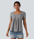 Square Neck Short Sleeve Casual Top - Ultimate Gray